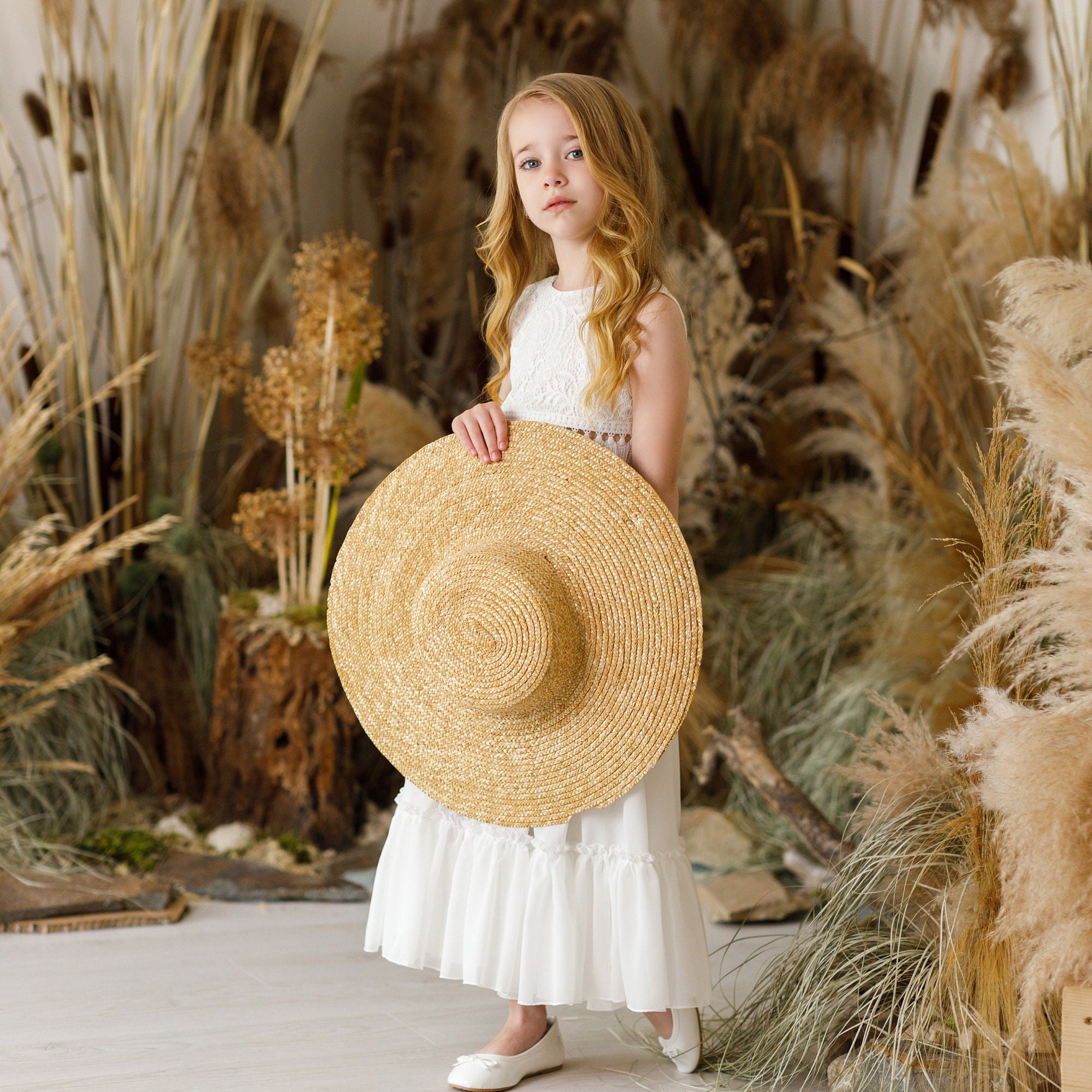 Rustic Ivory Dress for Girls, Boho Crochet Lace Two Piece  display picture 1