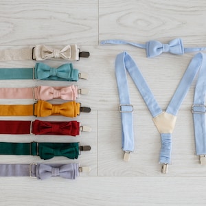 Ensemble porte-alliances en lin pour garçons, ensemble bretelles et nœud papillon, accessoires de mode pour enfants, tenues de soirée pour bébés et tout-petits