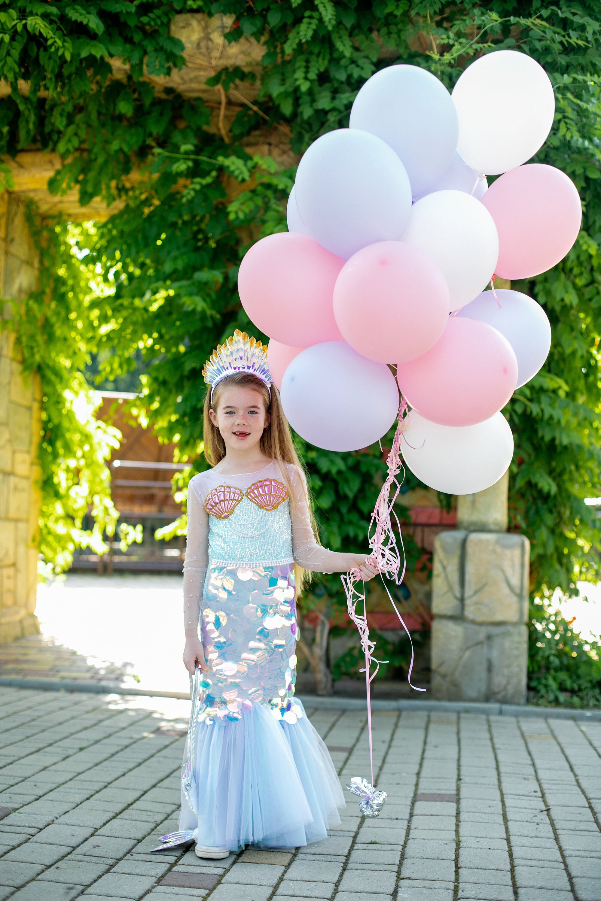 Mermaid tail party dress, sea princess birthday dress, holographic pageant girl costume, beach wedding sequin tutu, long sleeve dress