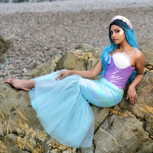 Mermaid Tail Kostüm Set - Mint Mermaid Rock, Stirnband und Krone für magische Momente - Halloween oder Weihnachtsfeier Outfit