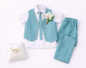 Sage  Mint Ring Bearer Outfit  Boys Linen Suit for Wedding  Toddler Formal Wear