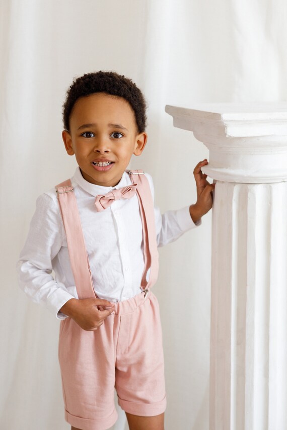 Handmade Blush Pink Ring Bearer Outfit Wedding Shorts Suspenders and Bow Tie Page Boy Attire Linen Boys Suit Toddlers Formal Wear Etsy Canada