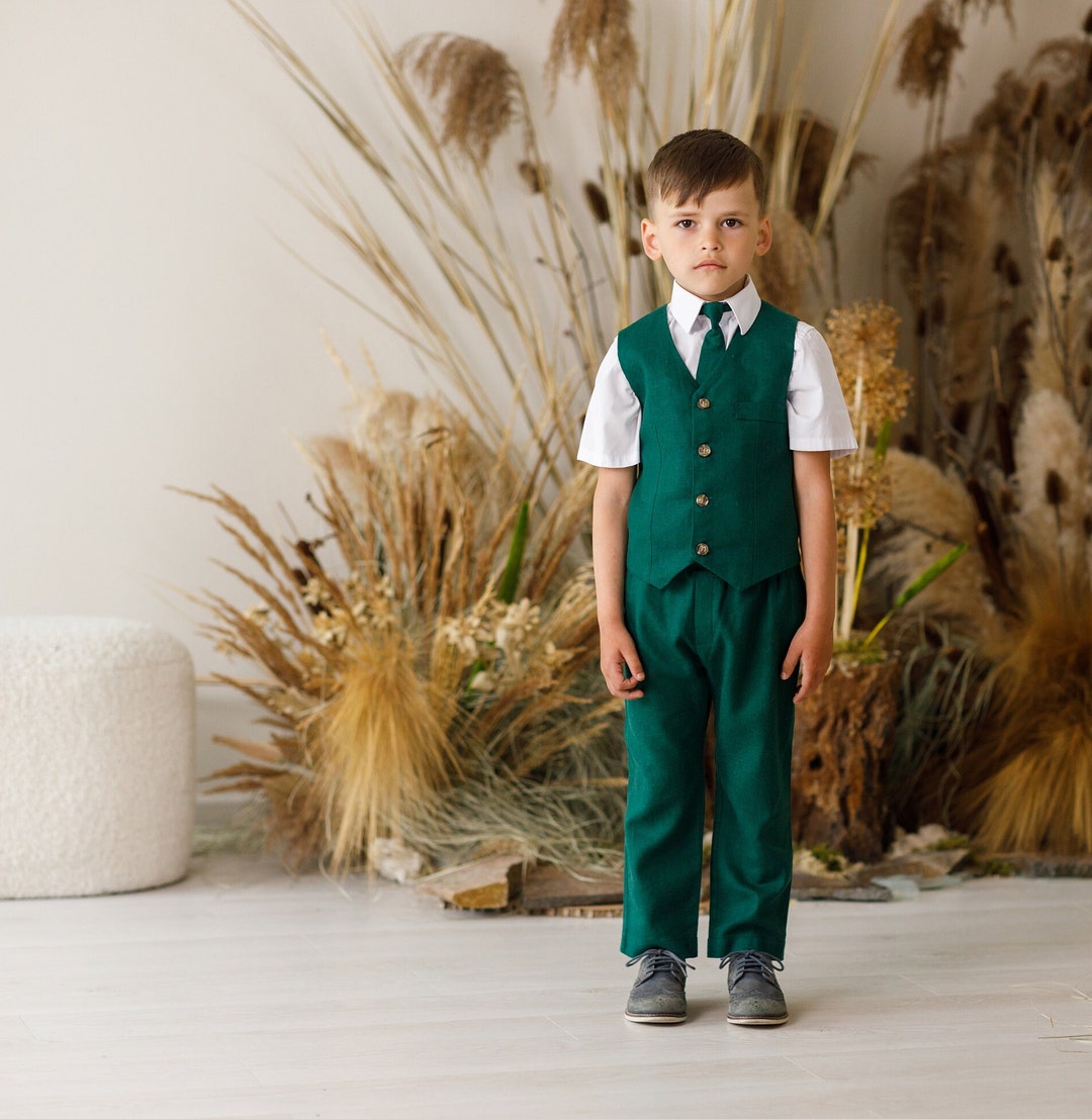 Costume en lin vert émeraude pour garçon tenue de porteur d