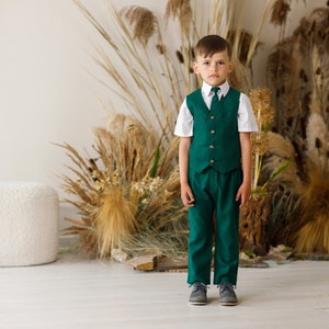 Emerald Green Boys Linen Suit - Ring Bearer Outfit, Boys Linen Suit, Christening Outfit, and More!