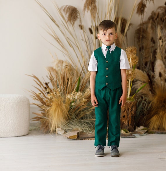 Emerald Green Boys Linen Suit Ring Bearer Outfit Boys Linen Suit Christening Outfit and More Etsy