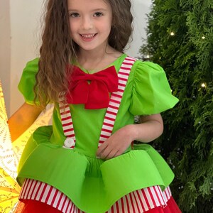 Kids Christmas Dress, Santa First Christmas Dress, Green and Red Party Outfit, Elf Cosplay Costume, Christmas Party Attire for Girl image 2