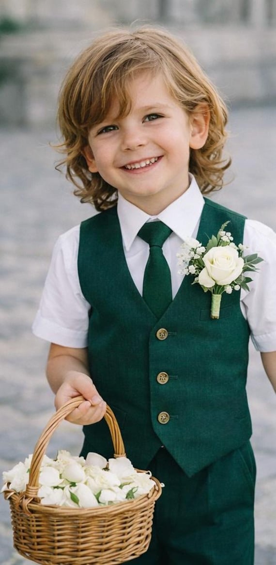 Emerald Green Boys Linen Suit - Ring Bearer Outfit, Boys Linen Suit, Christening Outfit, and More!