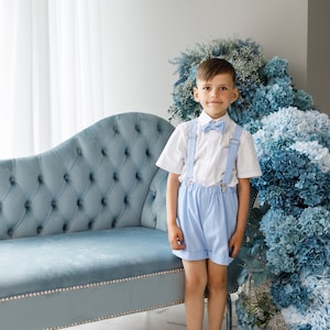 Boys Linen Suit - Sky Blue Ring Bearer Outfit - Page boy outfit