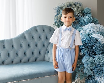 Boys Linen Suit - Sky Blue Ring Bearer Outfit - Page boy outfit