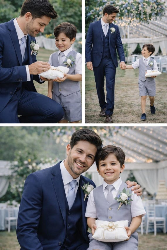Botong 2 PC Ragazzi Abito di Lino per Matrimonio Estivo Due Bottoni Blazer Pantaloni Corti Set Bambini Smoking Formale Eventi All'aperto, Azzurro, 3 anni