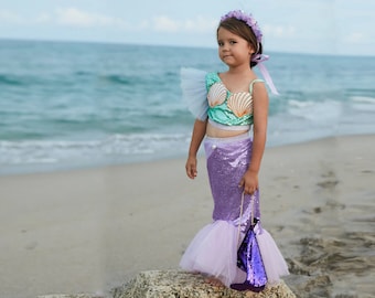 Customizable Mermaid Costume for Girls: Choose Your Colors! Little Mermaid Tail Outfit, Mint and Lilac Toddler Girl Princess Birthday