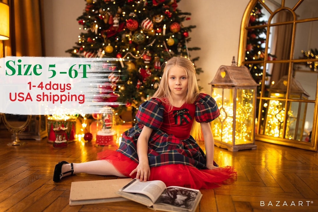 Vestido tartan xadrez azul vermelho manga curta em veludo