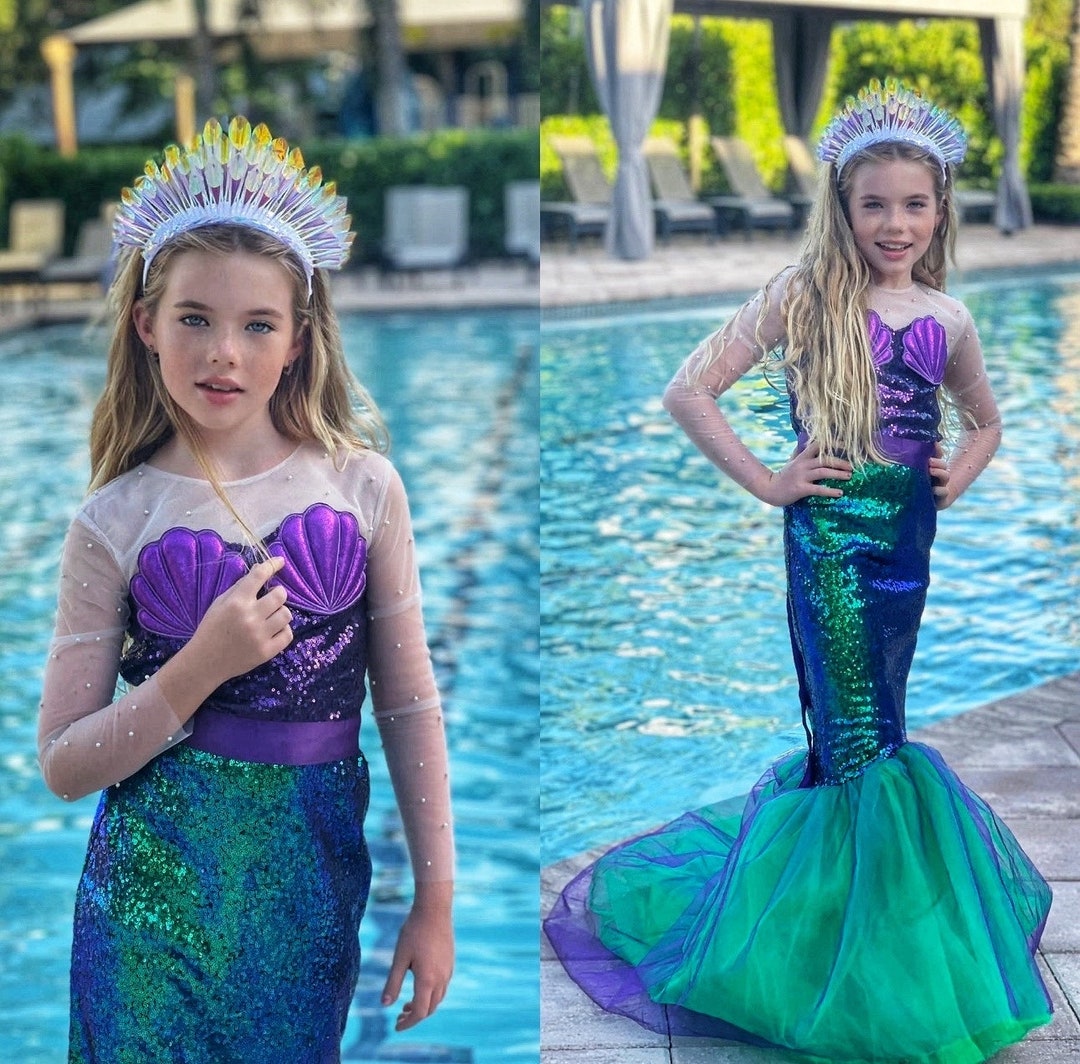 Mermaid Dress Girls, Mermaid Costume Toddles, Girls Sequin Purple Green  Dress, Halloween Birthday Party, Little Mermaid Dress Tail - Etsy