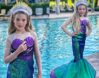 Mermaid Dress Girls, Mermaid Costume Toddlers, Girls Sequin Purple Green  Dress, Halloween Birthday Party, Mermaid Dress Tail