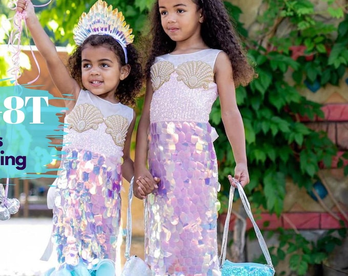 Girls Mermaid Dress – Sparkly Sequin Mermaid Costume for Kids | Birthday Party Outfit, Photoshoot or Halloween