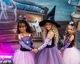 keaiyouhuo Black Halloween Dress Costumes for Girls Family Merchandise Costume Fantasy Cosplay Halloween Party Outfit with Wig 4-14 Years