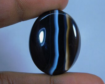 Loose Gemstone F-752 41x21x6 mm Banded Agate Cabochon Black Banded Agate Gemstone For Jewelry Oval Shape 46.60 CT