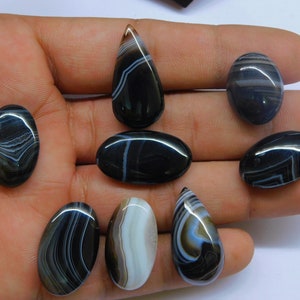 44.3 Cat Amazing Quality Natural Black Banded Agate Cabochon Gemstone Size 38x25x6 mm Pear Shape Agate Cabs Jewelry Making Stone GM#122-A7