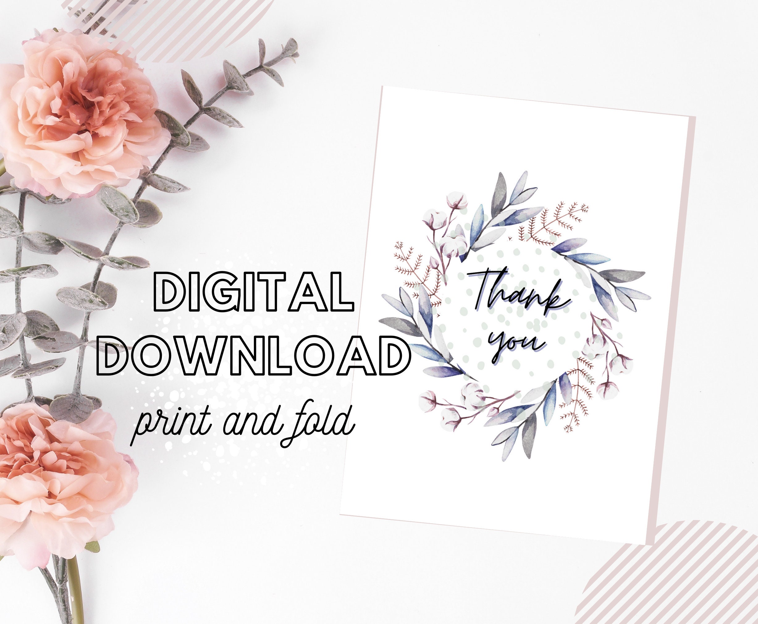 Printable Digital Floral Thank You Card 5x7" - Etsy