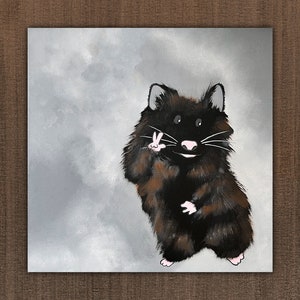 Hamster Painting / Pet Hamster Wall Art / Hand Painted / Black Hamster / Gift Idea / Pet gift / Personalized Art / Cute Hamster / Wall Decor
