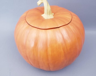 Tarro para galletas con forma de calabaza realista de estilo vintage / Bote de cerámica para Halloween (9")