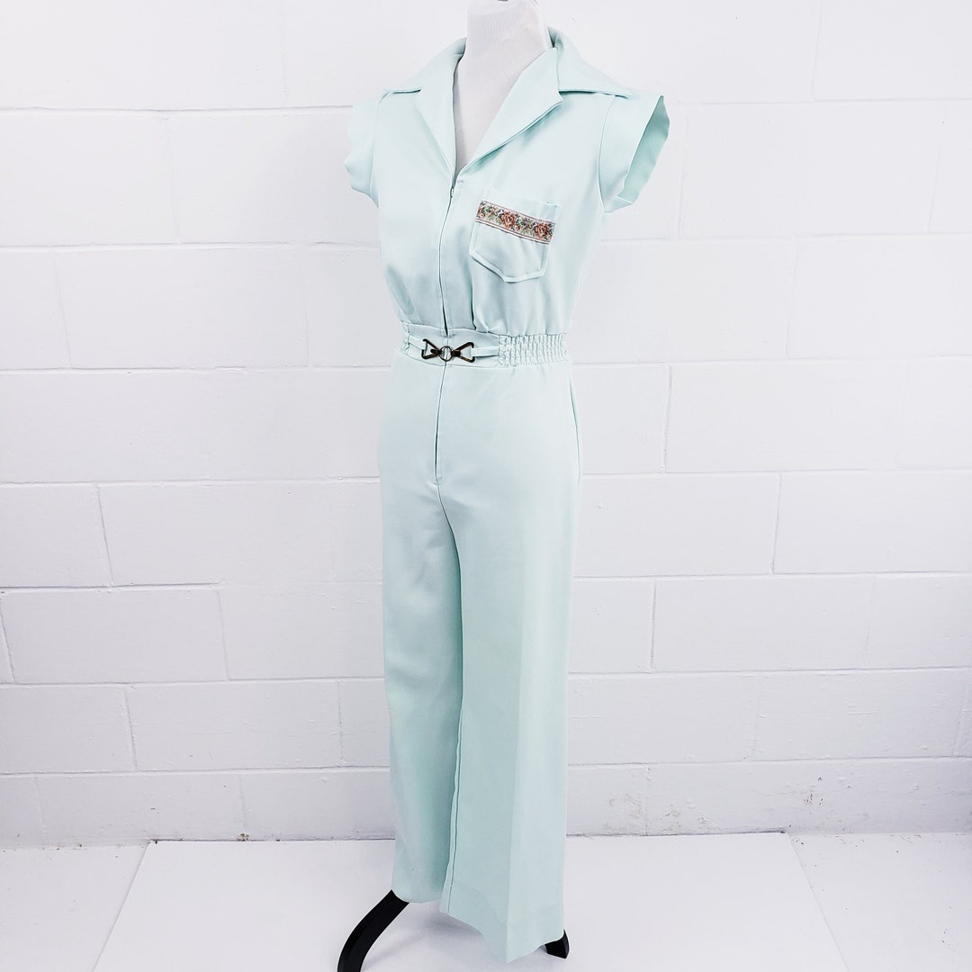 1970s Blue Lace Up Flare Leg Jumpsuit | S/M