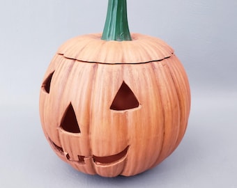 Calabaza de cerámica vintage de los años 80, decoración luminosa para Halloween, 15 cm / Decoración de Halloween