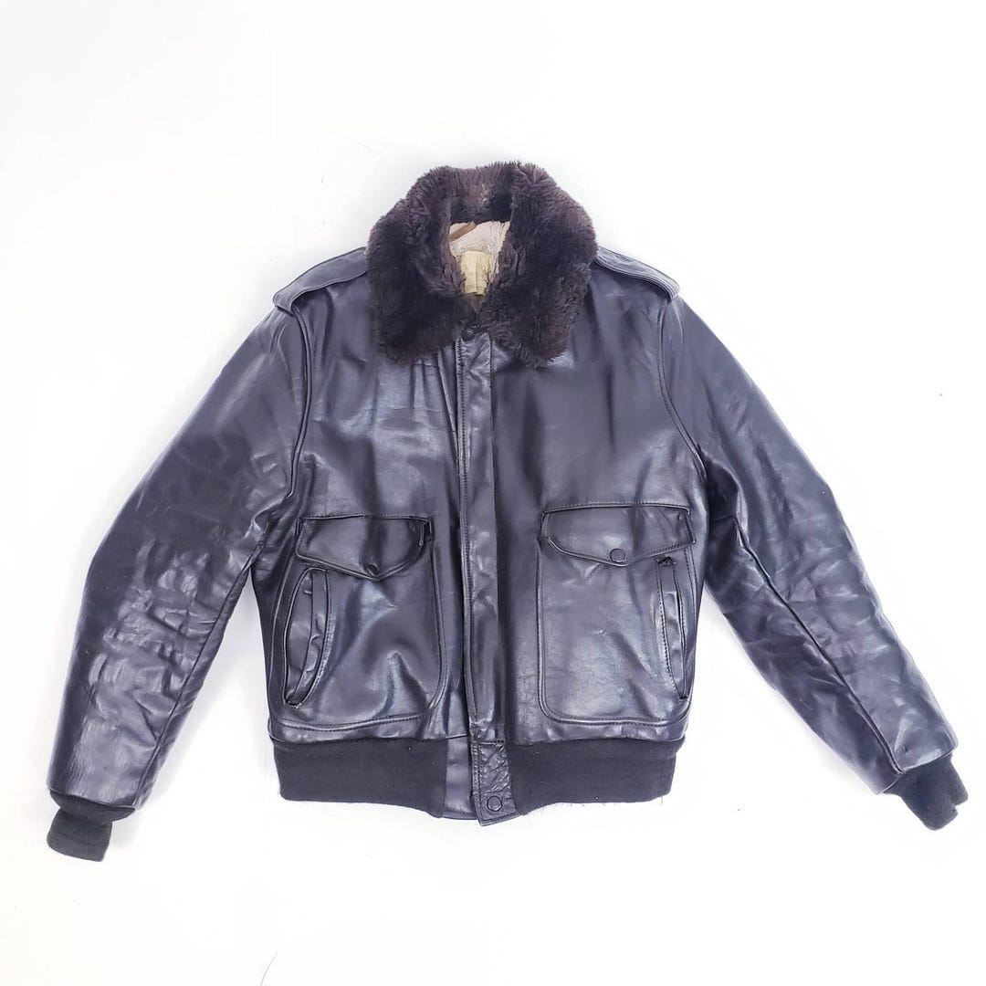 Blouson Aviateur Vintage SCHOTT IS-674-MS Marron Fourrure - Taille L 52FR - Années 70