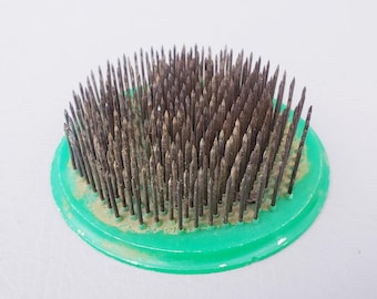 Large Green Flower Frog | Vintage Golden Gate Plas-Stick No. 4 Round Spikes