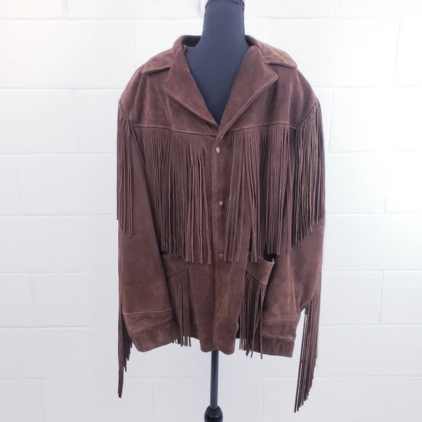 1970s Schott Rancher Western Suede Fringe Jacket - Size 48 | Vintage 70s Cowboy Boho Brown Leather Coat | Western Fringe Suede Jacket