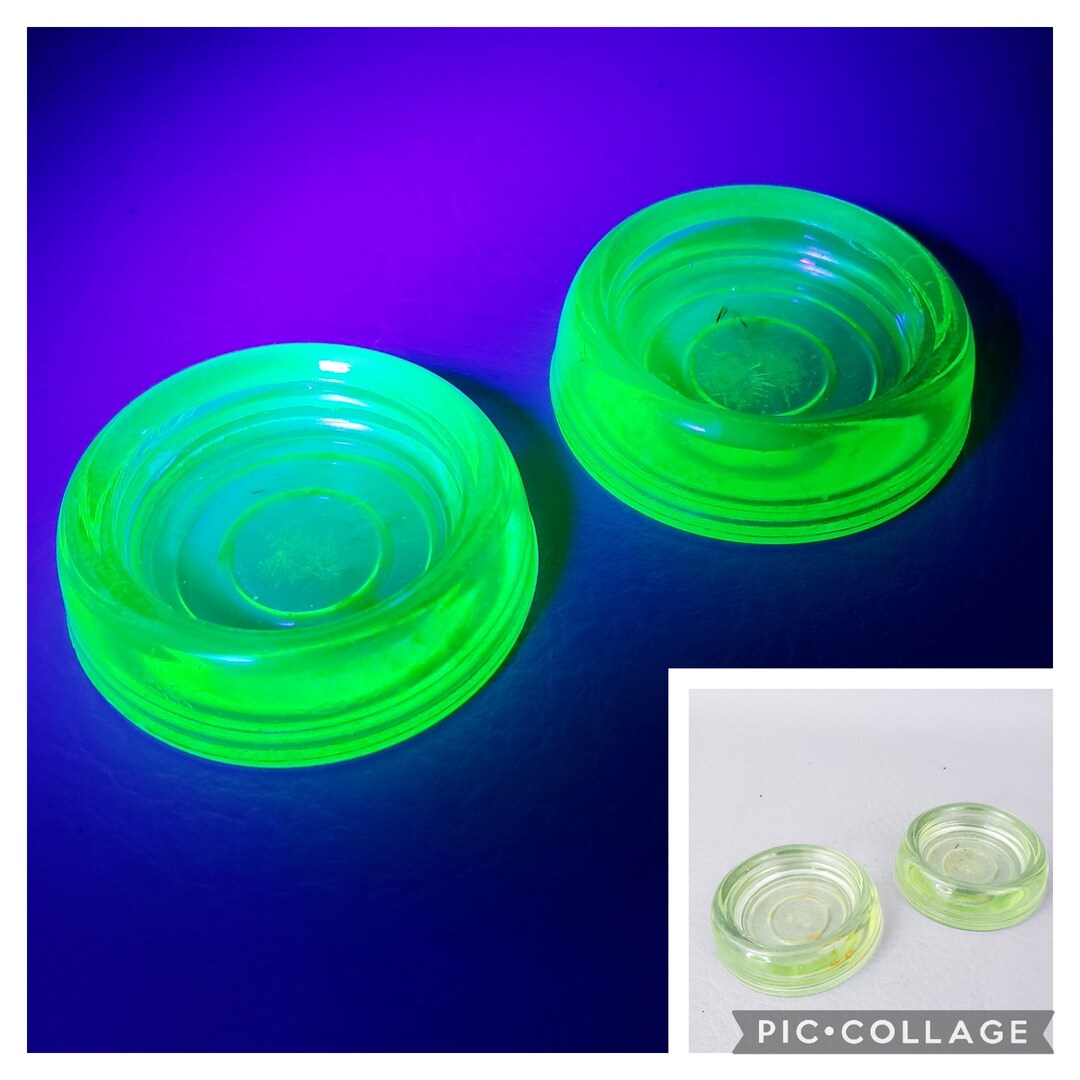 Vintage Uranium Depression Glass Furniture Castors, Uranium Glass