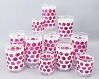 ヴィンテージ 1960年代 Libbey ポルカドット レトロ ドリンクグラス 11個セット コンコード クランベリー フロスト ポルカドット タンブラー 飲料用 ドリンクウェア 6、10、14オンス