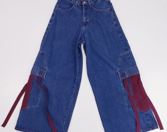 Y2k Jeans Vintage 90s Raver Wide Leg Jeans, Baggy Pants by MT:2 Vintage Size 11 Juniors