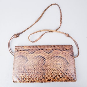 Vintage Imitation Reptile Skin Leather Handbag | Vintage 70's Womens Snakeskin Python Leather Purse Crossbody Bag