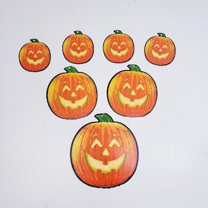 1990s Vintage Halloween Die Cut 7pc lot by Amscan, Retro Halloween Decoration, Halloween Decor, Pumpkin, Jack-O-Lantern, Halloween Gift