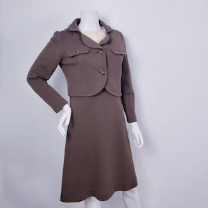1960s Kimberly Wool Dress and Jacket, 2-Piece Dress Suit Cream Brown Vintage Size 10 Deadstock New With Tags, Retro Mod Kimberly Wool Suit