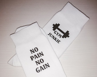 Gym Junkie Socks - No Pain No Gain Socks - Novelty Gym Socks - Gym Lover Gift - Funny Gym Gifts - Workout Gifts - Fitness Socks - Crossfit