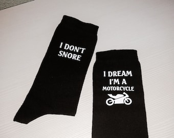 I Don't Snore I Dream I'm a Motorcycle Socks - Motorcycle Gift - Gift For Dad - Gift For Grandpa - Father's Day Gift - Funny Socks - Snoring