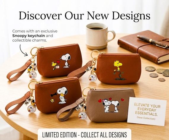 Snoopy Leather Coin Purse | Small Zipper Wallet for ID & Credit Cards | Peanuts Cute Cartoon Dog Gift