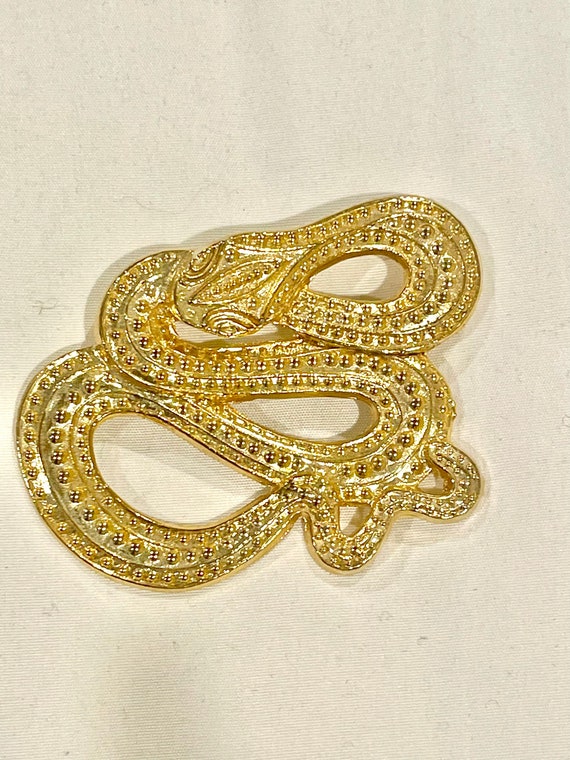 Vintage Snake Brooch - Gold Tone Metal - image 1