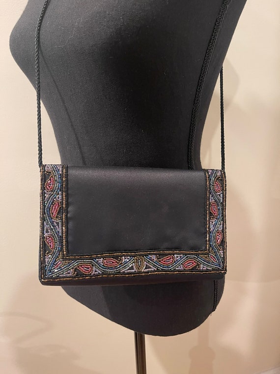 Vintage Walborg Black Satin Clutch Evening Bag
