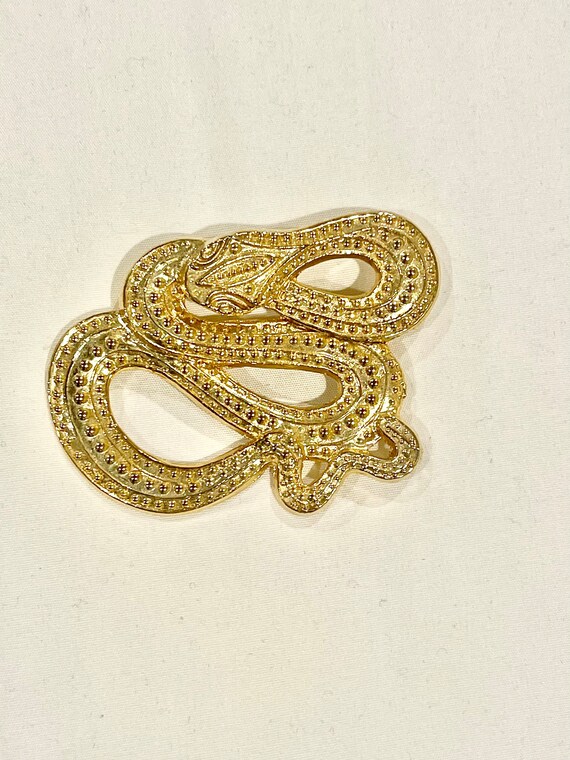 Vintage Snake Brooch - Gold Tone Metal - image 2