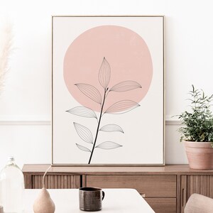 flower line art print floral print minimalist wall art boho bedroom pink print botanical print modern art print digital print image 2