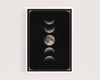 moon phase print | minimalist moonphase wall decor| abstract moon illustration | printable wall art | black and white art | boho home decor