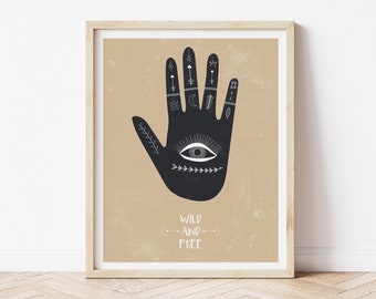 mystic hand on gold print | abstract art print | boho home decor | wild and free | evil eye | printable wall art | modern wall decor