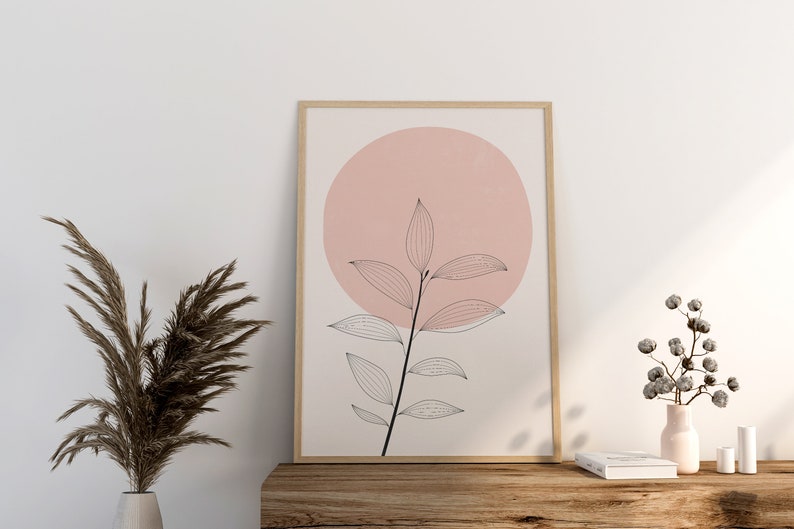 flower line art print floral print minimalist wall art boho bedroom pink print botanical print modern art print digital print image 5