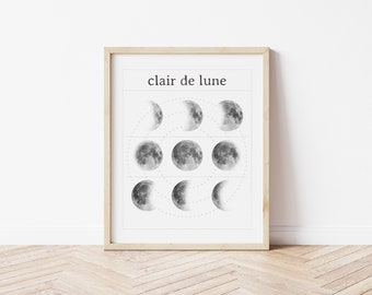 moon phase calendar print | moon print | la lune moon art | printable wall art | art decor | minimalist wall art | poster living room