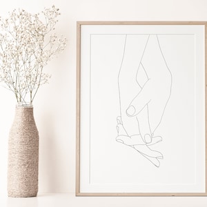 impresión de arte lineal / amantes tomados de la mano / dibujo de líneas de pareja / arte de pared imprimible / decoración de pared minimalista / manos de pareja / decoración del hogar boho