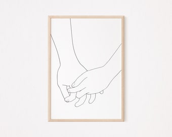 holding hands print | line art print | couple hands | minimalist wall art | line drawing art | romantic couple gift | printable wall art