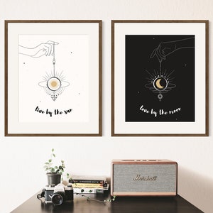 sun and moon print set live by the sun, love by the moon print celestial quotes sun and moon prints printable wall art boho decor image 6